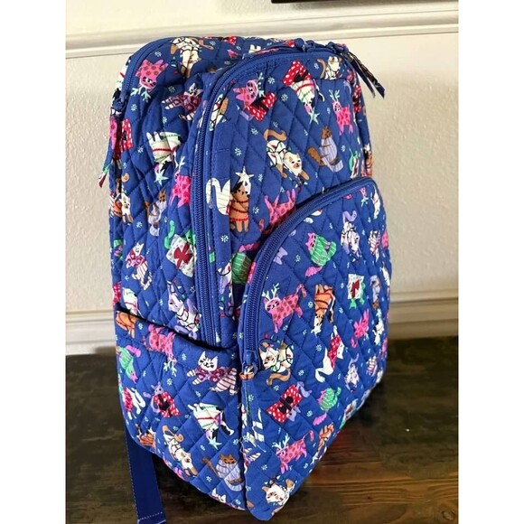 Vera Bradley Large Backpack Cotton Catnip Christmas NWT - Picture 2 of 4